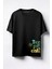 Tropical Beach Baskılı Unisex Oversize T-Shirt Siyah 1