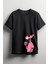 Pembe Panter Alt Tarafa Baskılı Unisex T-Shirt Siyah 1