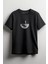 Yarım Aydaki Astronot Baskılı Unisex T-Shirt Siyah 1