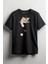 Yırtık Kedi Baskılı Unisex T-Shirt Siyah 1