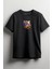 Renkli Sepette Süslü Kedi Baskılı Unisex T-Shirt Siyah 1