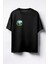 Yeşill Elma Baskılı Unisex Oversize T-Shirt Siyah 1