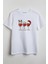 Noel Şapkalı-Işıklı-Geyikli Kırmızı Şarap Kadehleri Baskılı Unisex T-Shirt Beyaz 1
