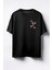 Kırmızılı Bugs Bunny Baskılı Unisex Oversize T-Shirt Siyah 1
