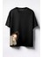 Minik Kız Baskılı Unisex Oversize T-Shirt Siyah 1