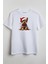 Çok Renkli Işıklı Şapkalı Noel Köpek Baskılı Unisex T-Shirt Beyaz 1