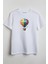 Çiçekli Çok Renkli Uçan Hava Balonu Baskılı Unisex T-Shirt Beyaz 1