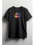 Renkli Dudak Ağız Baskılı Unisex T-Shirt Siyah 1