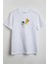 Pizza Astronot Baskılı Unisex T-Shirt Beyaz 1
