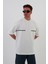 Ince Şeritli Beyaz Oversize Erkek T-Shirt 7