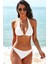 Kadın Beyaz Belden, Boyundan Bağlamalı ve Ayarlanabilir Külotlu Üçgen Bikini Mayo Takımı 1