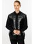 Kapitone Kombinli Triko Ceket-Siyah 5
