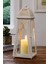 Büyük Blok Mum Feneri, Şamdan, Metal, 31CM, Beyaz, Dekorasyon Parçası 1