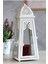 Büyük Blok Mum Feneri, Şamdan, Metal, 31CM, Beyaz, Dekorasyon Parçası 2
