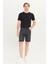 Slim Fit Dar Kesim Yüksek Bel Koyu Antrasit Pamuklu Esnek Şort 1