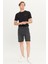Slim Fit Dar Kesim Yüksek Bel Koyu Antrasit Pamuklu Esnek Şort 2