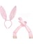 Saten Kaplama Soft Pembe Eldiven 40 cm ve Tavşan Kulak 2 Li Set 1