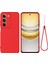 Realme V60 Pro 5g/realme 14X(HINDISTAN)5G Sıvı Silikon Kılıf Telefon Arka Kapağı El Kayışı Ile-Kırmızı (Yurt Dışından) 1