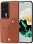 Huawei P60/P60 Pro Kickstand Kılıf Kart Tutucu Pu Deri Kaplamalı Tpu Telefon Kılıfı Araç Montaj Metal Levhası-Açık Kahverengi (Yurt Dışından) 1