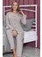 Kadın Uzun Kol Önden Düğmeli Kahve Pijama Takım 6149 1