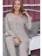 Kadın Uzun Kol Önden Düğmeli Kahve Pijama Takım 6149 2