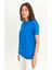 Erkek Saks Mavi %100 Pamuk Slim Fit Dar Kesim Bisiklet Yaka Tişört 5