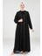 Taş Detaylı Şifon Siyah Abaya Takım 9321 1