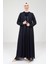 Taş Detaylı Şifon Lacivert Abaya Takım 9321 2