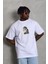 Unisex Oversize Baskılı Bisiklet Yaka T-Shirt - Beyaz 1