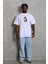Unisex Oversize Baskılı Bisiklet Yaka T-Shirt - Beyaz 3