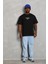 Unisex Oversize Baskılı Bisiklet Yaka T-Shirt - Siyah 3