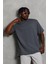 Unisex Oversize Düz Bisiklet Yaka T-Shirt - Füme 3