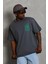 Unisex Oversize Baskılı Bisiklet Yaka T-Shirt - Füme 4