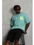Unisex Oversize Baskılı Bisiklet Yaka T-Shirt - Mint Yeşili 4