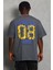 Unisex Oversize Baskılı Bisiklet Yaka T-Shirt - Füme 4