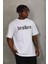 Unisex Oversize Baskılı Bisiklet Yaka T-Shirt - Beyaz 1