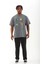 Unisex Oversize Baskılı Bisiklet Yaka T-Shirt - Füme 4