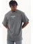 Unisex Oversize Baskılı Bisiklet Yaka T-Shirt - Füme 1