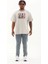 Unisex Oversize Baskılı Bisiklet Yaka T-Shirt - Gri 4