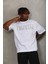 Unisex Oversize Taşlı Bisiklet Yaka T-Shirt - Beyaz 4