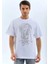 Unisex Oversize Taşlı Bisiklet Yaka T-Shirt - Beyaz 1