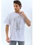 Unisex Oversize Taşlı Bisiklet Yaka T-Shirt - Beyaz 4