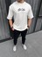 Unisex Baskılı Oversize T-Shirt - Beyaz 3