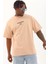Unisex Oversize Baskılı Bisiklet Yaka T-Shirt - Bej 2