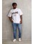 Unisex Baskılı Oversize T-Shirt - Beyaz 4