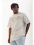 Unisex Oversize Taşlı Bisiklet Yaka T-Shirt - Gri 2
