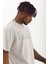 Unisex Oversize Taşlı Bisiklet Yaka T-Shirt - Gri 2