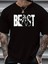 Baskılı Oversize Bisiklet Yaka T-Shirt - Siyah 1