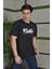 Unisex Bisiklet Yaka Baskılı Oversize T-Shirt - Siyah 2