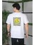 Unisex Bisiklet Yaka Baskılı Oversize T-Shirt - Beyaz 4